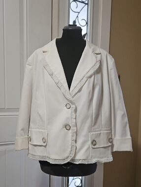 Allison Daley White Ruffle-Trim Blazer Jacket Size 18